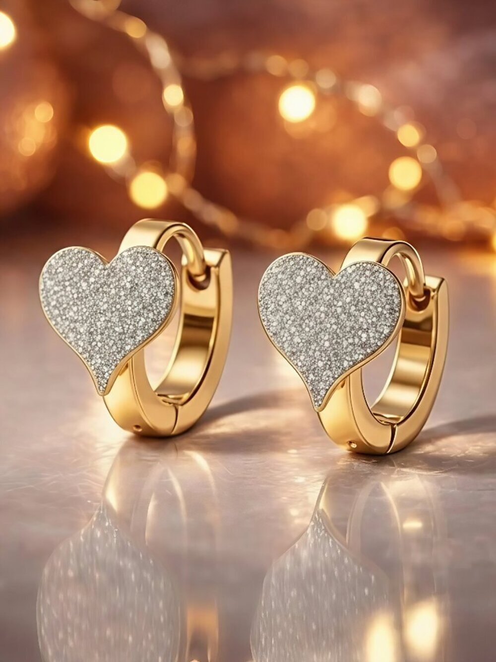 18K Gold Plated Stainless Steel Textured Heart Huggie Earrings Romantic Gift